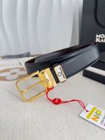 1:1  Montblanc Black Leather Belt with Gold Logo Buckle Needle Buckle 3.5cm